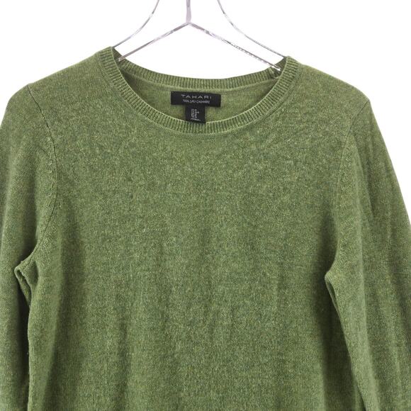 Tahari 100% Cashmere Sweater Womens Medium Celery Green Crewneck Quiet Luxury - Picture 2 of 8